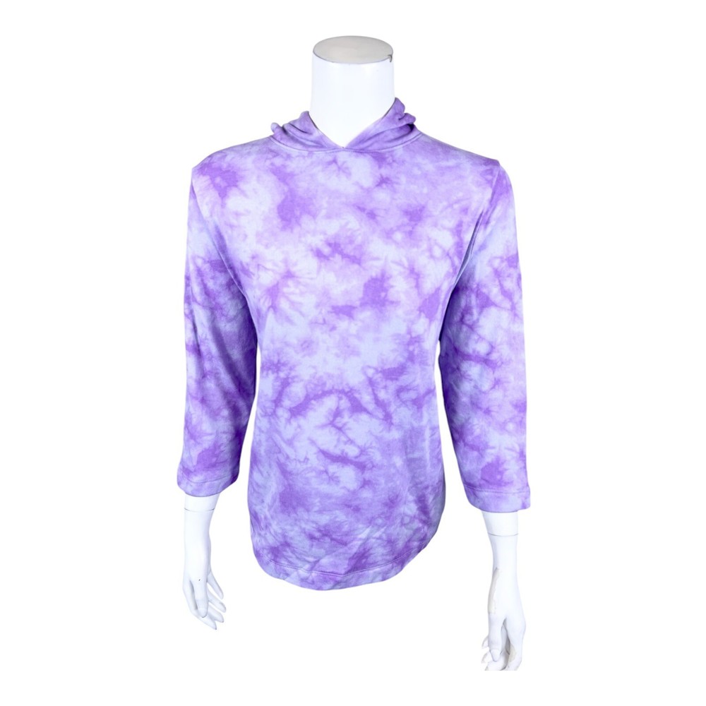 AnyBody Women's Printed Brushed Towel Terry Hoodie Thistle/Tie Dye Small Size
